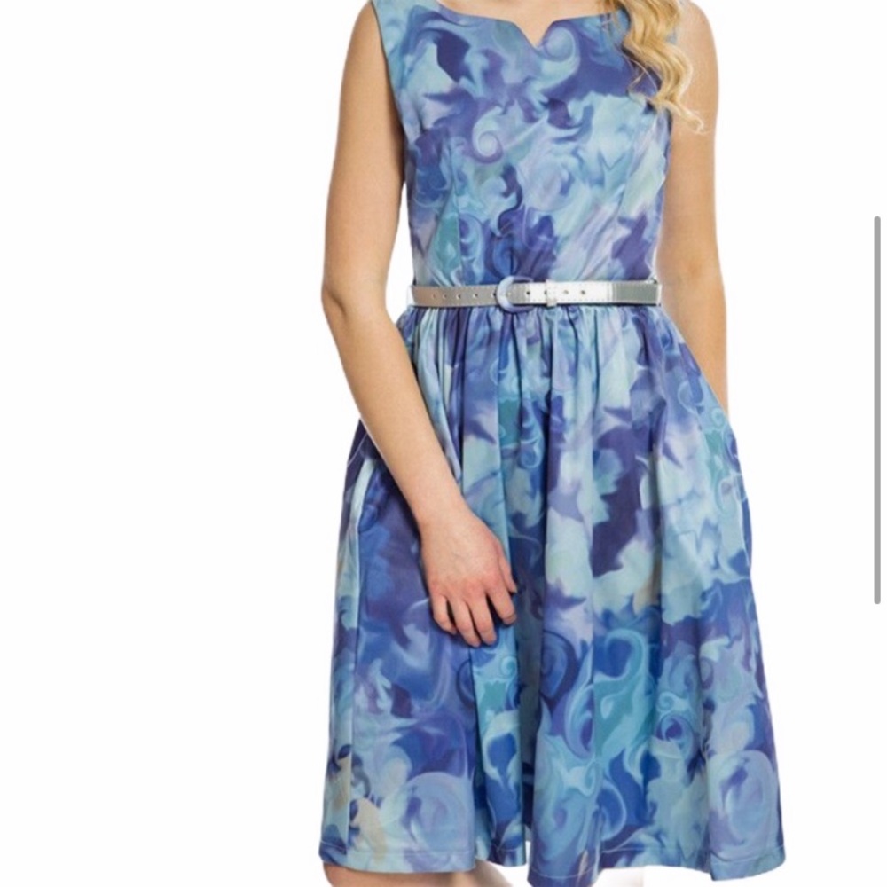 Lindy Bop Delta Blue Ripples Fit and Flare Dress